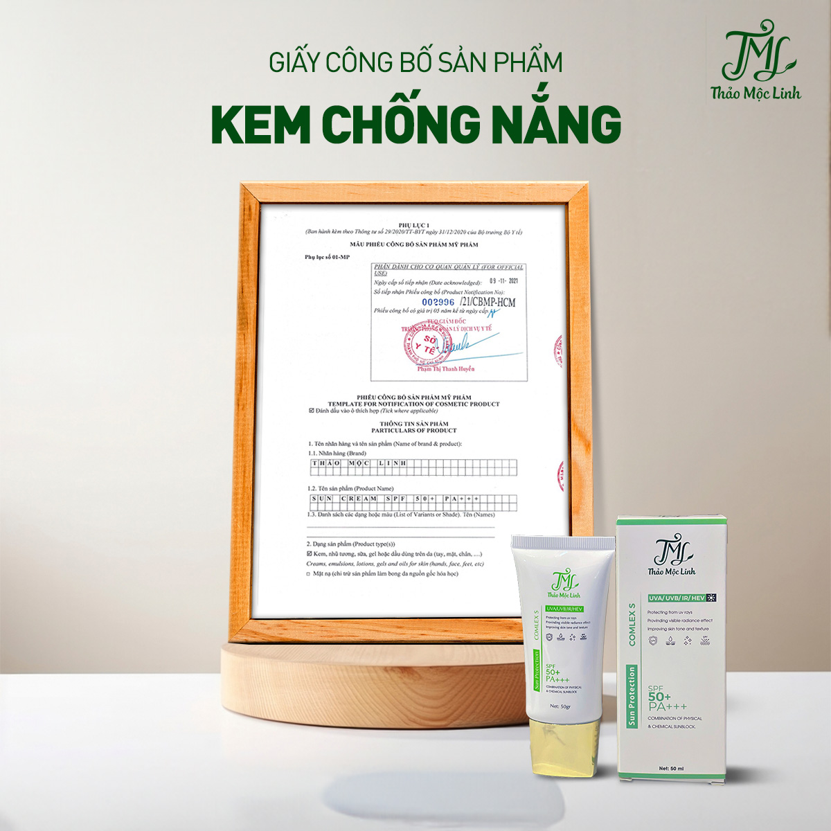 GIẤY CÔNG BỐ SẢN PHẨM KEM CHỐNG NẮNG