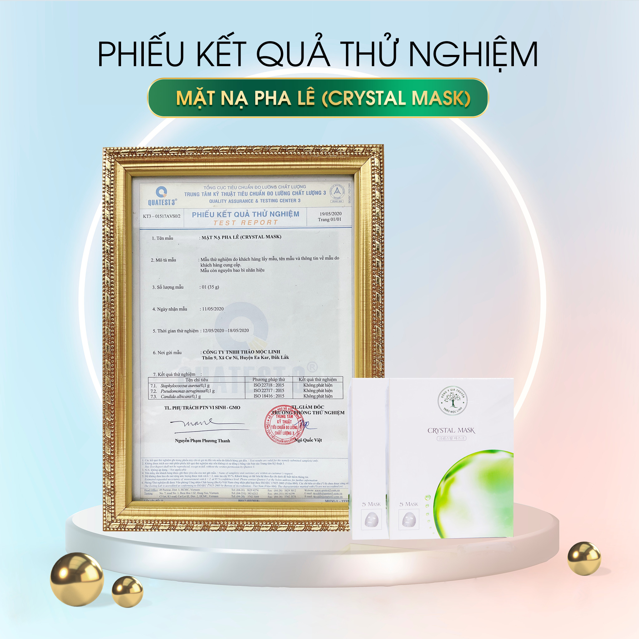 PHIẾU KẾT QUẢ THỬ NGHIỆM MẶT NẠ PHA LÊ